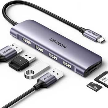 Cáp USB C to HDMI + VGA + USB 3.0 + LAN 1Gbps + Card Reader + PD Power 100W Ugreen 15600
