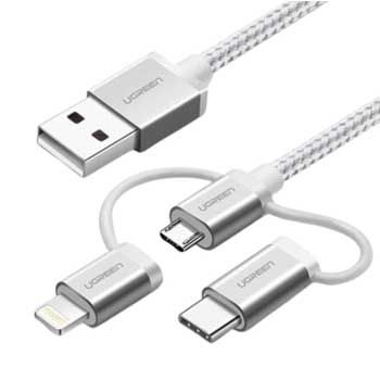 Cáp sạc và truyền dữ liệu 3 trong 1 USB-C/Micro USB/Lightning Dài 1.5M Ugreen 50203