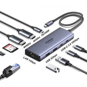 HUB USB Type-C Ugreen 45380 (USB C to 2xHDMI, 2xUSB A, 2xUSB-C, 1 PD 100W, SD/TF )