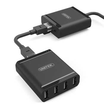 Bộ mở rộng cổng USB 2.0 1 ra 4 USB 2.0 + kéo dài USB 2.0 qua cáp mạng Lan 60m UNITEK Y-2516