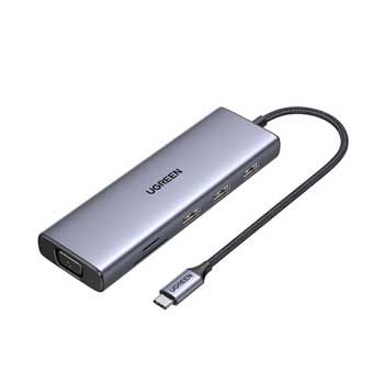 Cáp USB C to HDMI , VGA, 3x USB 3.0, Lan 1Gbps, 3.5mm, SD/TF, Sạc PD 100W Ugreen 15601