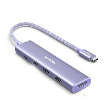 Cáp chuyển USB-C sang HDMI + PD 100W + 3 x USB 3.0 Ugreen 35582 (Tím)