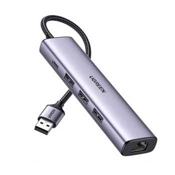 HUB USB 3.0 1–3 PORT USB 3.0 + LAN 100/1000 Ugreen 60554 (Có trợ nguồn USB-C)