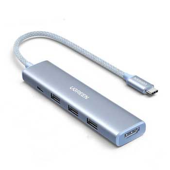 Cáp chuyển USB-C sang HDMI + PD 100W + 3 x USB 3.0 Ugreen 35581 (Xanh Ngọc)