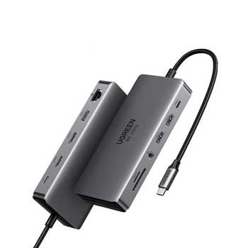 Bộ chuyển đổi đa năng USB-C Ugreen 11 in 1 Ugreen 15965 ( USB-C sang HDMI x2, 3x USB-A 3.2, 1x USB-C data, 1x RJ45, 1x SD Card, 1x TF Card, 1x 3.5 Audio )