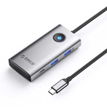 Hub đa năng 6 trong 1 cổng TypeC ORICO PW11-6P-GY-EP (USB-C -> 3xUSB3.0, USB-C, USB-C PD100W, 1 xHDMI)