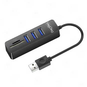 HUB USB2.0 ra 3 cổng USB2.0 + Khe Đọc Thẻ Nhớ (SD+TF) VEGGIEG V-C303