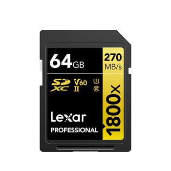 SDXC 64GB Lexar Professional 1800x UHS-II Card GOLD LSD1800064G-BNNNG