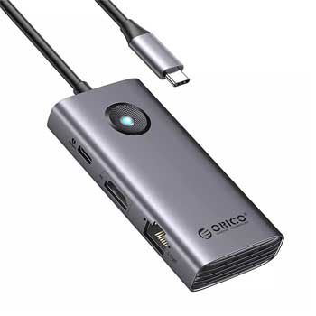 Hub đa năng 6 trong 1 cổng TypeC ORICO PW11-6PR-SV-EP (USB-C -> 3xUSB3.0, USB-C PD100W, 1x HDMI , 1 x Lan Giga)